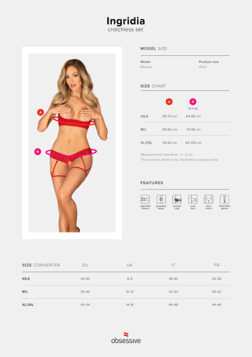 Комплект Obsessive Ingridia 2-pcs crotchless set XL/2XL, червоний, з доступом, відкриті груди №5