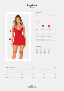 Пеньюар Obsessive Ingridia chemise & thong XS/S, червоний, сорочка, стрінги - - фото №5