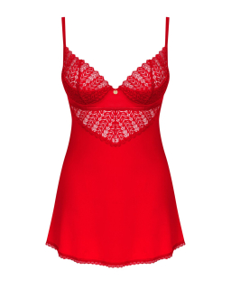 Пеньюар Obsessive Ingridia chemise & thong XS/S, червоний, сорочка, стрінги - - фото №3