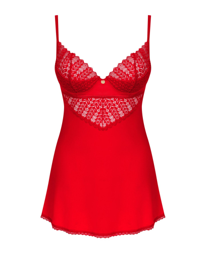 Пеньюар Obsessive Ingridia chemise & thong XS/S, червоний, сорочка, стрінги №3
