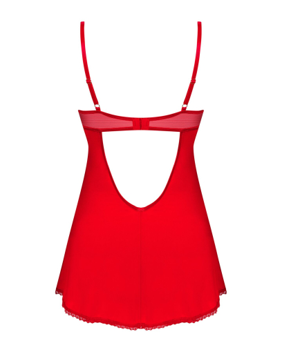 Пеньюар Obsessive Ingridia chemise & thong M/L, червоний, сорочка, стрінги №4