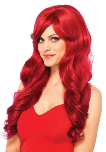 Хвиляста перука з косим чубчиком Leg Avenue Long Wavy Wig 68 см, червона - фото