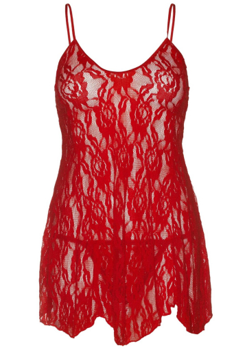 Сорочка бебі-дол Leg Avenue Rose Lace Flair Chemise Red, Queen Size - фото №2