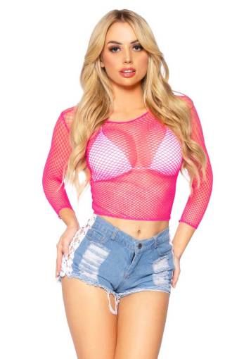 Сітчастий топ Leg Avenue Long Sleeves T-Shirts Neon Pink, One Size - фото