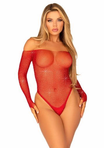 Сітчасте боді зі стразами Leg Avenue Crystalized fishnet bodysuit Red One Size - фото