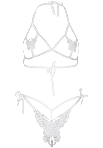 Еротичний комплект з відкритою чашкою Leg Avenue Open cup bra and pearl panty One Size White №5