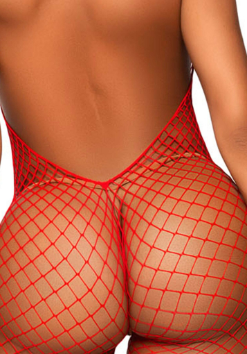 Еротичний сітчастий бодістокінг Leg Avenue Racer neck bodystocking Red №4