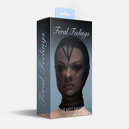 Маска серце сітка із повністю закритим обличчям Feral Feelings - Hearts Mask Black/Black - фото №2