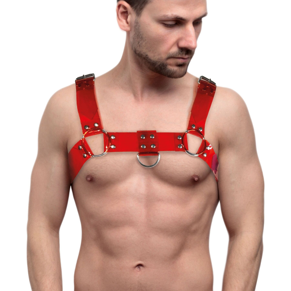 Чоловіча портупея на груди Feral Feelings - Bulldog Harness Red Trasparent - фото