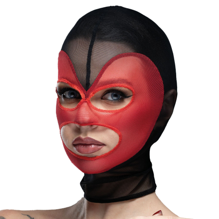 Маска серце сітка з відкритим ротом та очима Feral Feelings - Hearts Mask Black/Red - фото