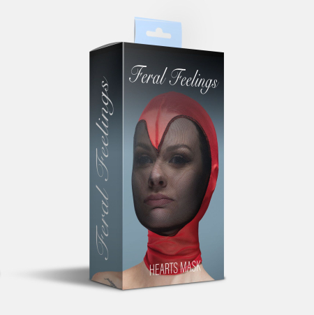 Маска серце сітка із повністю закритим обличчям Feral Feelings - Hearts Mask Red/Black - фото №2