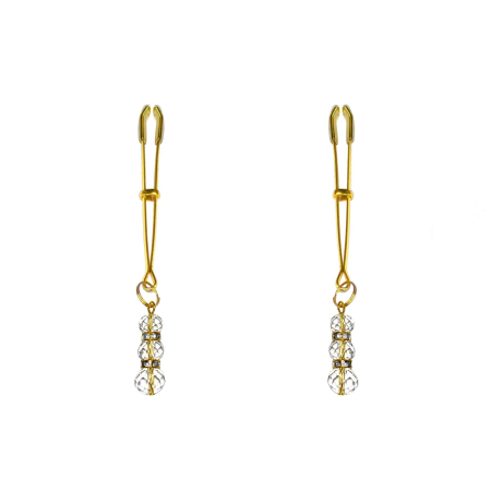 Тонкі затискачі для сосків з підвіскою Feral Feelings - Thin nipple clamps, золото/прозорий 