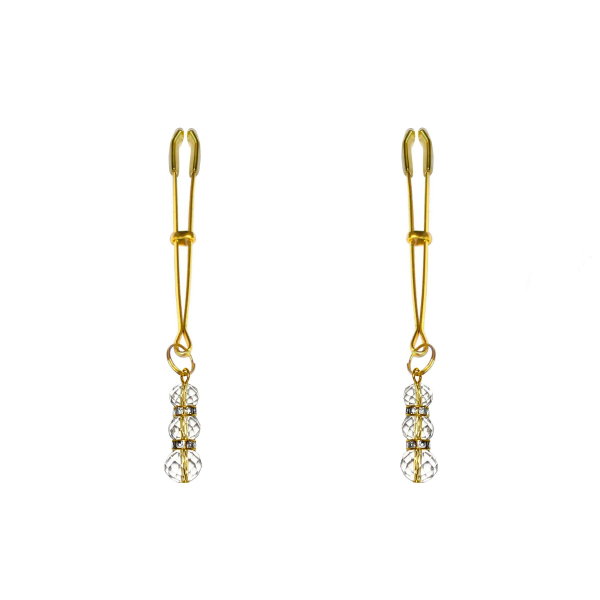 Тонкі затискачі для сосків з підвіскою Feral Feelings - Thin nipple clamps, золото/прозорий 