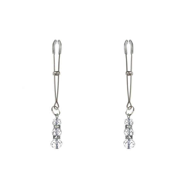 Тонкі затискачі для сосків з підвіскою Feral Feelings - Thin nipple clamps, серебро/прозорий 