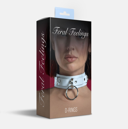Нашийник для фіксації з натуральної шкіри Feral Feelings - D-Rings White - фото №2