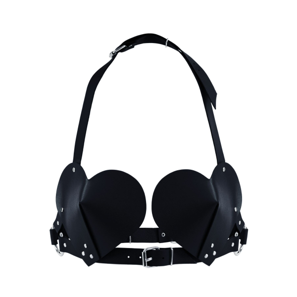 Ліф Серце з натуральної шкіри Feral Feelings - Hearts Bra Black - фото