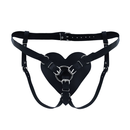 Трусики Серце для страпону з натуральної шкіри Feral Feelings - Hearts Strap-on Belt Black - фото