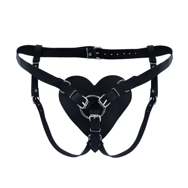 Трусики Серце для страпону з натуральної шкіри Feral Feelings - Hearts Strap-on Belt Black - фото