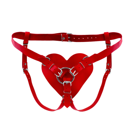 Трусики Серце для страпону з натуральної шкіри Feral Feelings - Hearts Strap-on Belt Red - фото