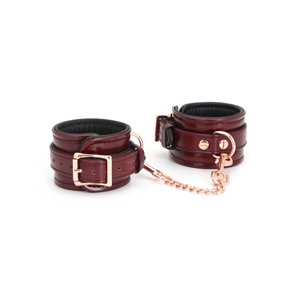 Шкіряні наручники Liebe Seele Wine Red Wrist Cuffs, знімний ланцюжок-кріплення - фото