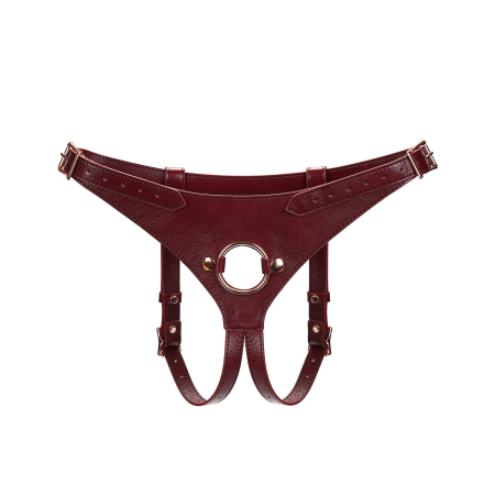 Шкіряні трусики для страпона Liebe Seele Wine Red Strap on Harness, універсальний розмір - фото