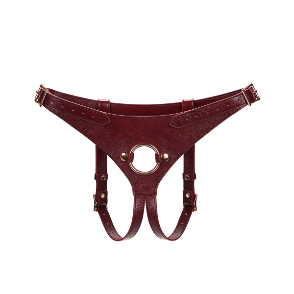 Шкіряні трусики для страпона Liebe Seele Wine Red Strap on Harness, універсальний розмір - фото