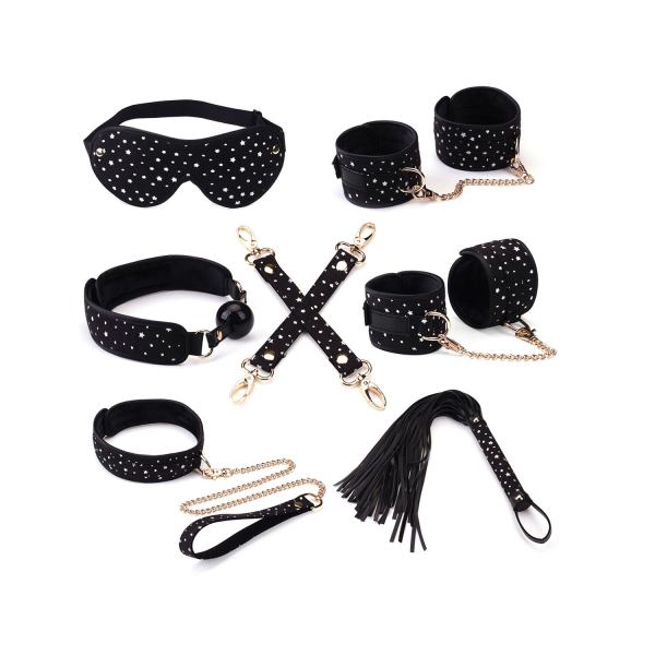 Набір Liebe Seele Stary Nights 7pcs Bondage Kit, фіксатори, нашийник з повідцем, кляп, флогер, маска - фото