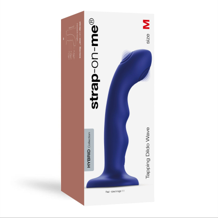 Насадка для страпона з подвійною точковою пульсацією Strap-On-Me TAPPING DILDO WAVE – NIGHT BLUE, М - фото №5
