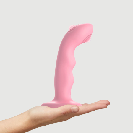 Насадка для страпона з подвійною точковою пульсацією Strap-On-Me TAPPING DILDO WAVE – CORAL PINK, М - фото №4