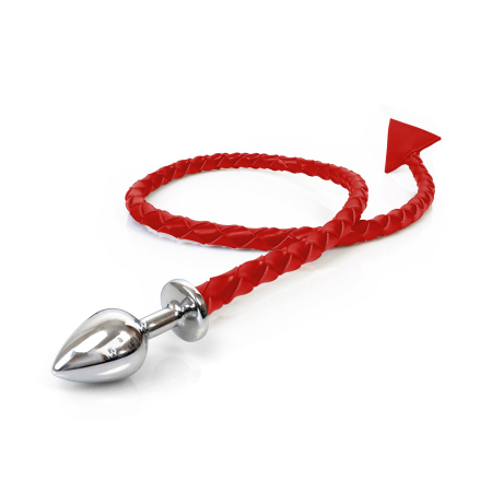 Металева анальна пробка M з диявольським хвостом Art of Sex - Succubus, екошкіра, червоний - фото