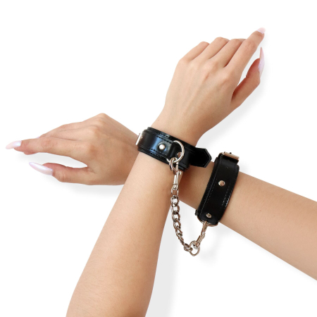 Набір BDSM Art of Sex - Emoji, наручники та поножі, екошкіра, чорний - фото №5