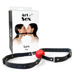 Подвійний кляп Art of Sex - Twins, натуральна шкіра - - фото №3