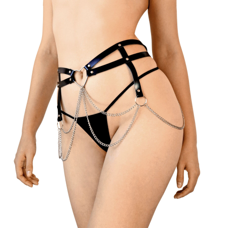 Шкіряний пояс декорований ланцюжками Art of Sex - Becky, розмір XS-M, колір Чорний - фото