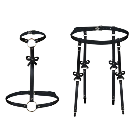 Шкіряний набір з портупеї та гартерів Art of Sex - Venecia, розмір XS-2XL, колір Чорний - фото №4