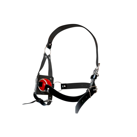 Кляп-маска з пластиковою кулею Art of Sex - Slave, Натуральна шкіра, колір Чорний - фото №3