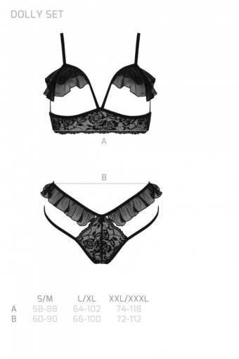Еротичний комплект Passion DOLLY SET, S/M, black, з відкритими чашками №5