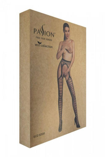 Еротичні колготки-бодістокінг Passion ECO S008 black, з імітацією панчіх та пояса - фото №6