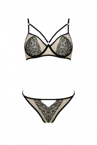 Комплект Passion LORINA SET, S/M, beige, бюстгальтер та трусики - фото №3