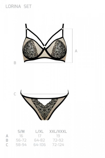 Комплект Passion LORINA SET, S/M, beige, бюстгальтер та трусики - фото №5