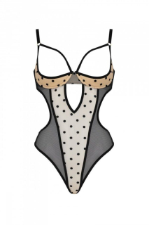 Еротичне боді Passion MARINA BODY, L/XL, beige, з відкритими чашками - - фото №3