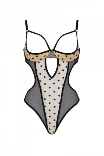 Еротичне боді Passion MARINA BODY, S/M, beige, з відкритими чашками - фото №3