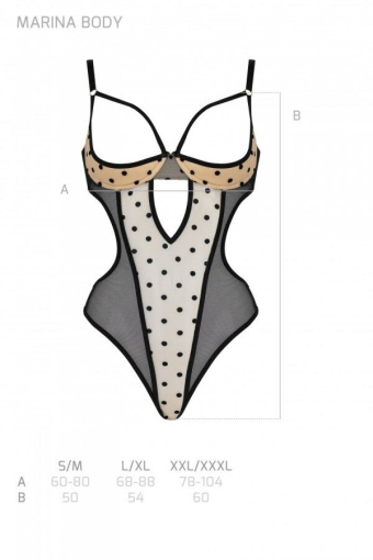 Еротичне боді Passion MARINA BODY, S/M, beige, з відкритими чашками - фото №5