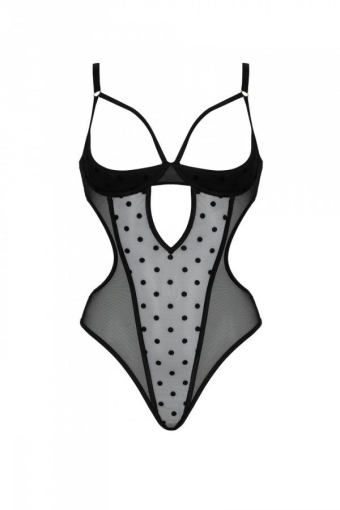 Еротичне боді Passion MARINA BODY, XXL/XXXL, black, з відкритими чашками - фото №3