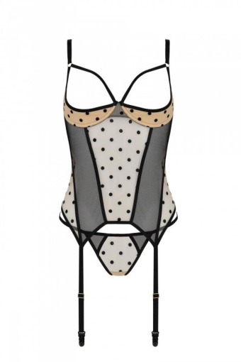 Корсет Passion MARINA CORSET, S/M, beige, з відкритими чашками - фото №3