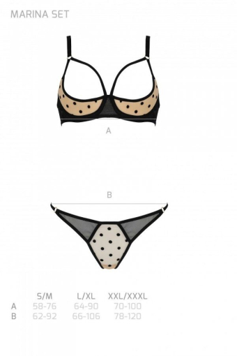 Еротичний комплект Passion MARINA SET WITH OPEN BRA, L/XL, beige, відкриті чашки - фото №5