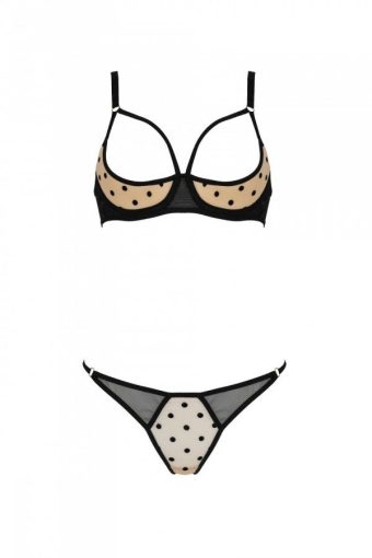 Еротичний комплект Passion MARINA SET WITH OPEN BRA, L/XL, beige, відкриті чашки - фото №3