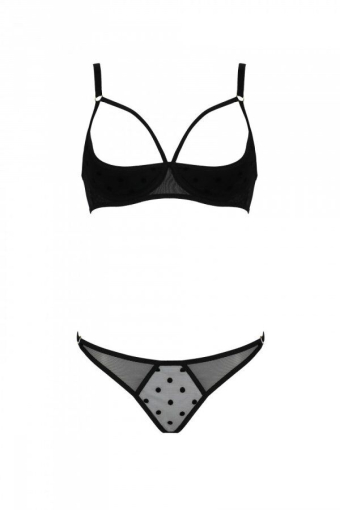 Еротичний комплект Passion MARINA SET WITH OPEN BRA, L/XL, black, відкриті чашки - фото №3