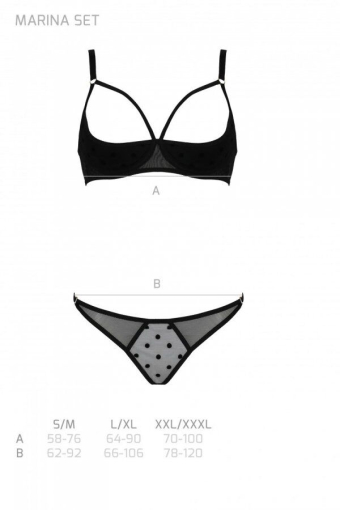 Еротичний комплект Passion MARINA SET WITH OPEN BRA, S/M, black, відкриті чашки - фото №5