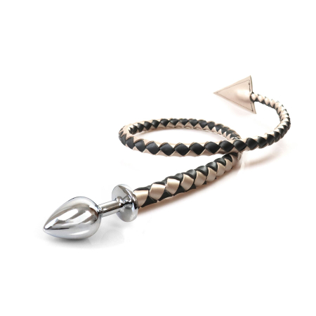 Металева анальна пробка M з диявольським хвостом Art of Sex - Succubus, екошкіра, чорний/золото 