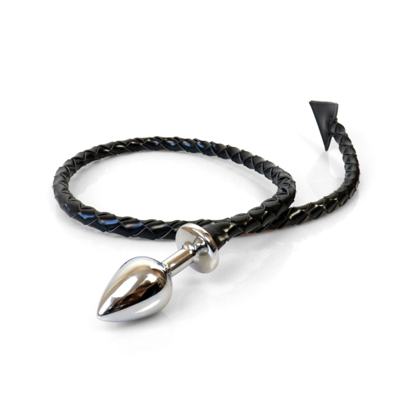 Металева анальна пробка L з диявольським хвостом Art of Sex - Succubus, екошкіра, чорний - фото